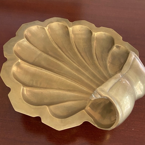 Source Unknown Other - Heavy Large Vintage Mid Century Brass Nautical Scallop Shell Center Bowl Footed